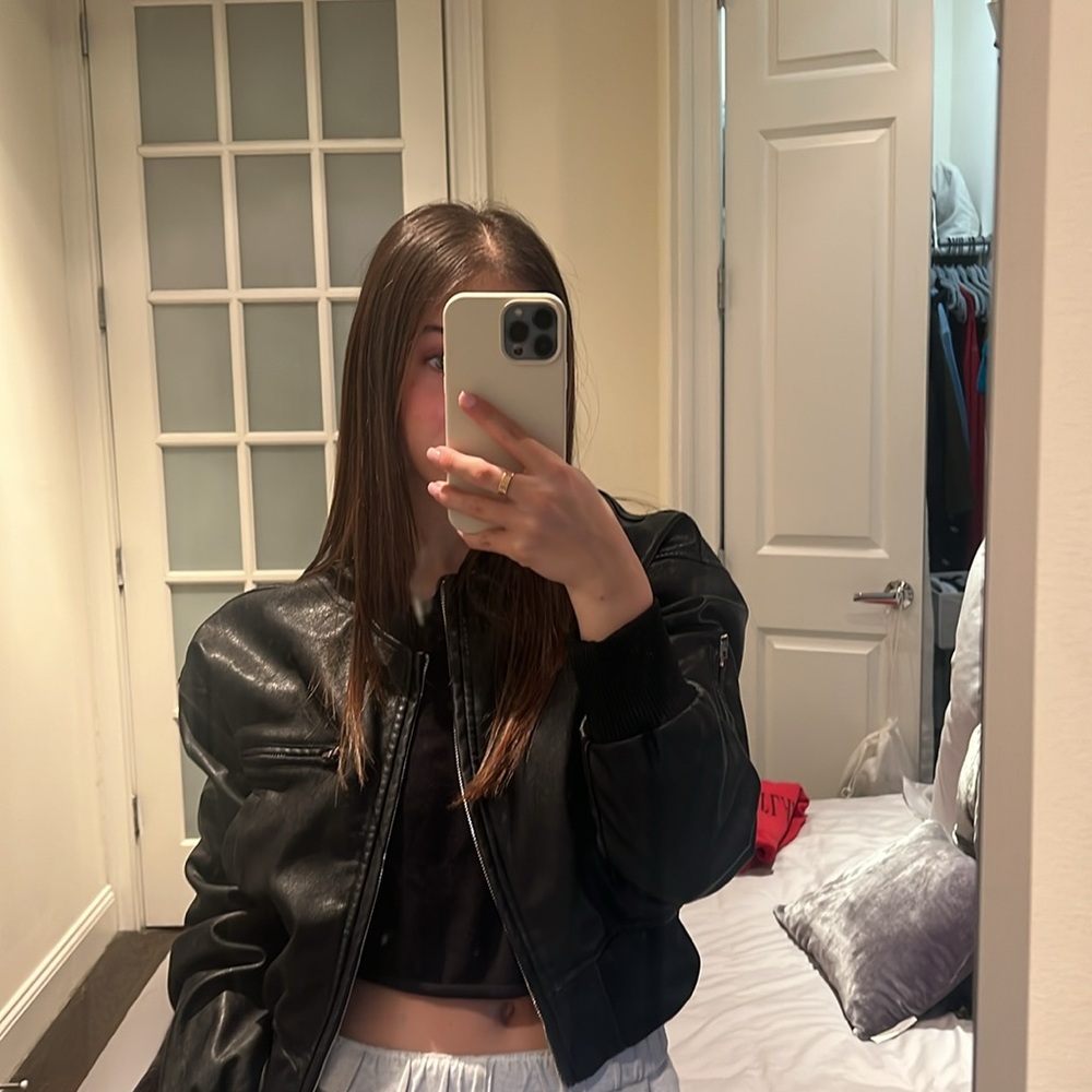 Princess Polly Sweet Disaster Black Faux Leather Bomber Jacket